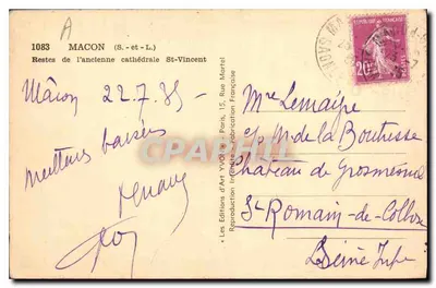 Macon (S.-et-L.) — Pozostałości starej katedry św. Wincentego — Éditions d'Art Yvot — Rewers