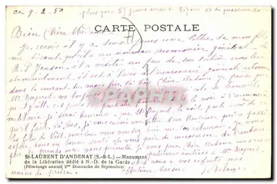St-Laurent-d'Andenay — Pomnik Wyzwolenia — poświęcony N.-D. de la Garde — Rewers