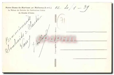 Notre-Dame-de-Marloux przez Mellecey (S.-et-L.) — Dom Spoczynku Dziewic Dziewiczych Wolnych Diecezji Autun — Rewers