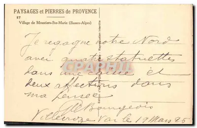 Vila de Moustiers-Sainte-Marie — Basses-Alpes — Edição Art Nouveau, n°17 — Verso