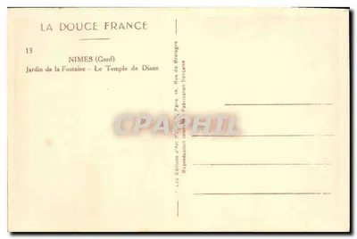 Nîmes (Gard) — Ogród Fontanny, Świątynia Diany — Wydawnictwo Art Yvon, Paryż — Rewers