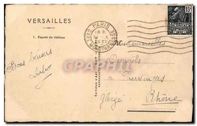 Versailles — Facha do castelo — Edições d'Art Guy, n°1 — Verso