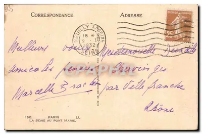 A Seine no Pont Marie — Paris — editor LL, n° 1952 — Verso