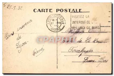 LYON — Pont Tilsitt e Côteau de Fourvière — L. A. — A Carta Postal Artística — Verso