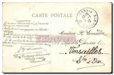 Bilhete postal antigo Em Charente O Vinho da Coumete — Verso