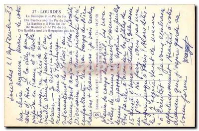 Lourdes — A Basílica e o Pic du Jer — Édition A. DOUCET — Verso