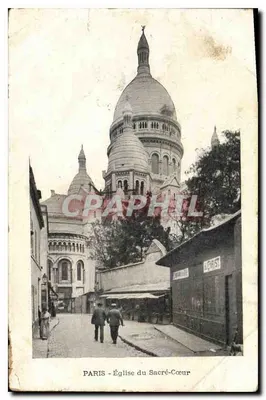 Paris - Église du Sacré-Cœur — vue depuis une rue avec deux hommes marchant, éditeur 'CHRIST' imprimé sur la carte