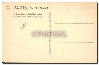 Het Heilig Hart gezien vanaf de Rue Laffitte — Parijs — Uitgave YVON, Neuilly-sur-Seine, serie 6 — Achterkant