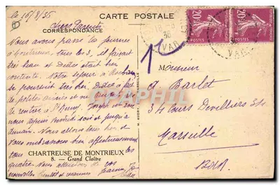 Chartreuse di Montrieux — Grande Cloître — M. Audry, Ed. Marsiglia — Verso