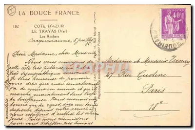 Côte d'Azur — Skaliste wzniesienia — La Douce France, n°182 — Rewers