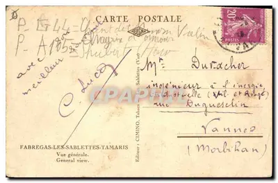 Vista geral de Sablettes-Tamaris — Editor Cimino, n° P. A185 — Verso