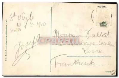 सेंट ओडिलिएनबर्ग-मॉंट सेंट ओडिल — जंगल का दृश्य जिसके शीर्ष पर किला है — प्रकाशक फेलिक्स लुइब, स्टेन्सबर्ग — पीछे