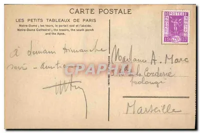 Notre-Dame w Paryżu — widok wież, portalu południowego i absydy — Małe Obrazy Paryża — Rewers