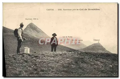 Bilhete postal antigo Cantal panorama tirado do Col de Rombiere