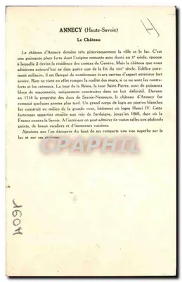 Anney (Haute-Savoie) — A Vista do Castelo — Coleção da Salutation Pauwberg — Verso