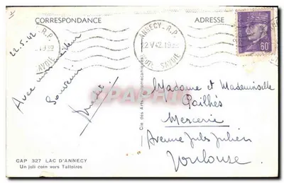 Lago d'Annecy — Vista do lago com montanhas nevadas — Cie des Arts Photomecaniques, CAP 327 — Verso