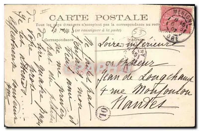 Bilhete postal antigo Environs de Argenton Castelo de Villeneuve — Verso