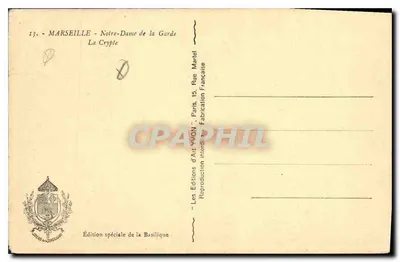 Marselha - Nossa Senhora da Guarda - A Cripta — Edição especial da Basílica, ed. YVON — Verso