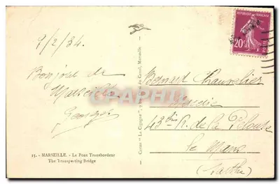 Marselha — O Ponte Transbordeur — Cartão postal n°15 — Verso