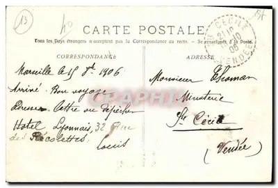 Marseille - La Cannebière — animowany widok ulicy z tramwajem i budynkami handlowymi — wydawca A. Lamer, Marseille, n°8 — Rewers