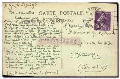 LYON - Place Bellecour — panoramiczny widok z klasycystycznym kolegiatem ulicy Halle w tle — B. F. Lux, nr 1 — Rewers