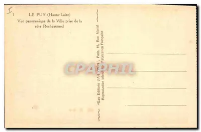 Le Puy (Haute-Loire) — Widok panoramiczny miasta z wybrzeża Rocheaurnaud — Wydawnictwo Sztuki 'VIGNON', Paryż — Rewers