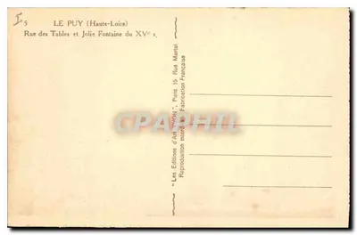 Le Puy (Haute-Loire) — Rue des Tables e Fonte Bonita do Século XV — Les Éditions d'Art 'Yvon', Paris — Verso