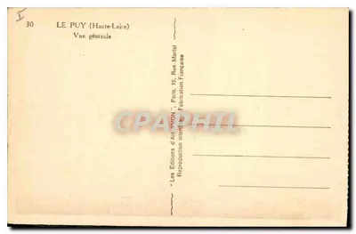 Le Puy (Haute-Loire) — Vista geral — Les Éditions d'Art Yvon, Paris — Verso