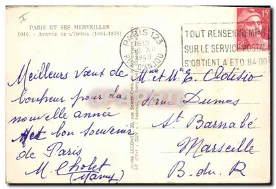Avenida da Ópera — Paris — editor Guy, n°1016 — Verso