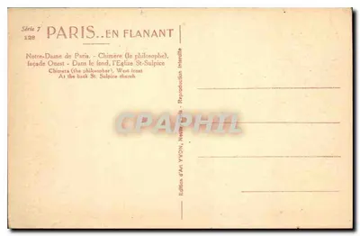 Notre-Dame de Paris — Chimera (filozof) — Wydawnictwo Art YVON, Paryż, seria 7 n°128 — Rewers