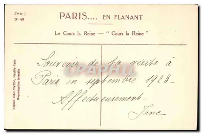 Parigi — Il Cours la Reine — Ed. d'Art YVON, Serie 3 N° 49 — Verso