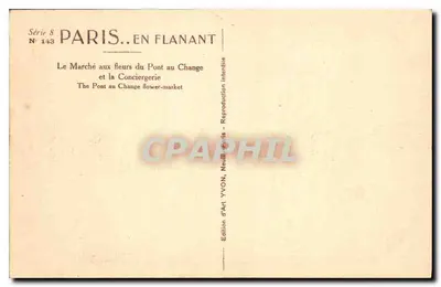 Paris. A Feira de Flores do Pont du Change — Edição de Arte YVON, Neuilly-Paris, Série 8 N° 143 — Verso