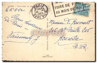 Parigi - Panorama su La Seine — Fabbricazione Francese — n° 1001 — Verso