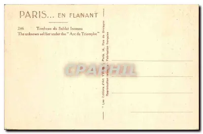 Grób Nieznanego Żołnierza — Arc de Triomphe — Éditions d'Art YVCN, Paryż — Rewers