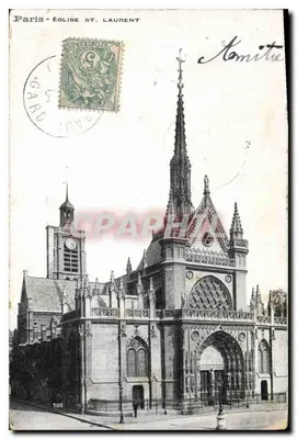 Paris - Église Saint-Laurent — vue de l'édifice gothique avec son clocher et son portail orné — éditeur non identifié, n° 700