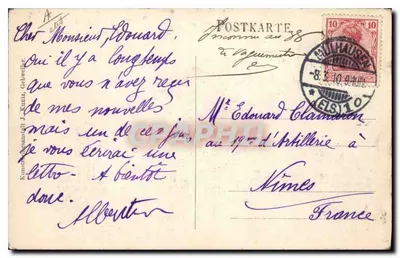 Mulhouse, Alsace — Mặt tiền thanh lịch của trường Élssässische Giosserel Zeichenschule — Nhà xuất bản J. Kuntz — Mặt sau