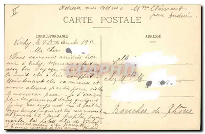 Vichy — Hotel du Parc i zakryta aleja dawnego Parku — Wydawca P. B., Place des Quatre Chemins, Vichy — Rewers