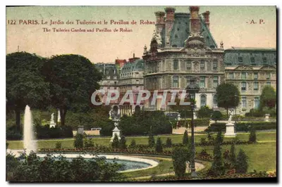 Stara pocztówka Paryż Ogrody Tuileries i Pałac Rohan