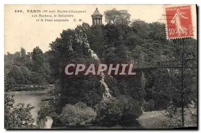 Paryż 19e arrondissement — Buttes-Chaumont — Les Rochers, le Belvédère et le Pont suspendu — G. M. n°499