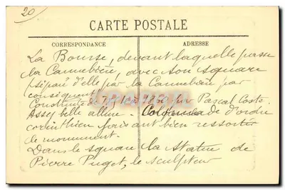 Marselha — O Pátio da Bolsa e o Monumento de Pierre Puget — L.L. — Verso