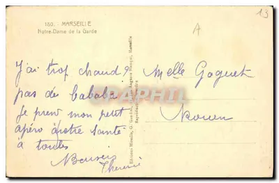 Nossa Senhora da Guarda — Marselha — Edições Mireille — Verso