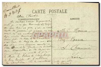 Marseille — Pałac Longchamp — widok ogrodu z fontanną i budynkami — Rewers