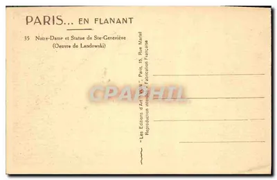 Notre-Dame w Paryżu — Statua św. Geneviève — Wydawnictwo Sztuki 'VÉN' Paryż — Rewers