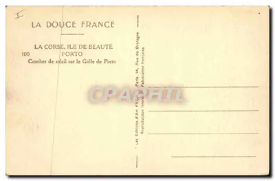 Pôr do sol no Golfo de Porto — A Corça, ilha de beleza — Edições d'Art VVON, Paris — Verso