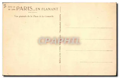 Place de la Concorde — vue générale — Édition d'Art YVON, Paris, série 10 n°195 — Rewers