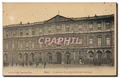 Paryż — Louvre. Widok z wewnętrznego dziedzińca — L. J. & C°, wyd., Angoulême-Paryż