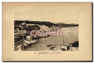 Marseille — La Corniche — widok wybrzeża z budynkami i morzem — wydawca nieznany, n° 23