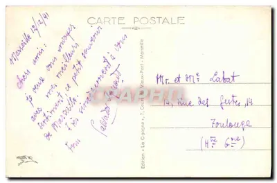 Marseille — A Corniche — Anse do Profeta — Edição La Cigogne, n°166 — Verso