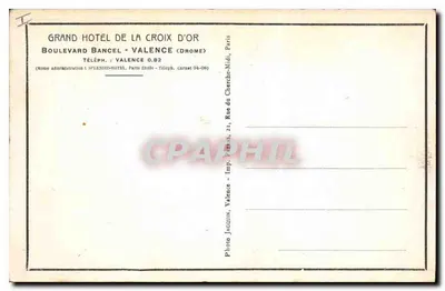Wielki Hotel Croix d'Or — Paryż — Foto Jacques, Valence — Rewers