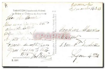Zamek króla René — Tarascon (Bouches-du-Rhône) — Wydawnictwo Sztuki 'Yvoire' Paryż — Rewers